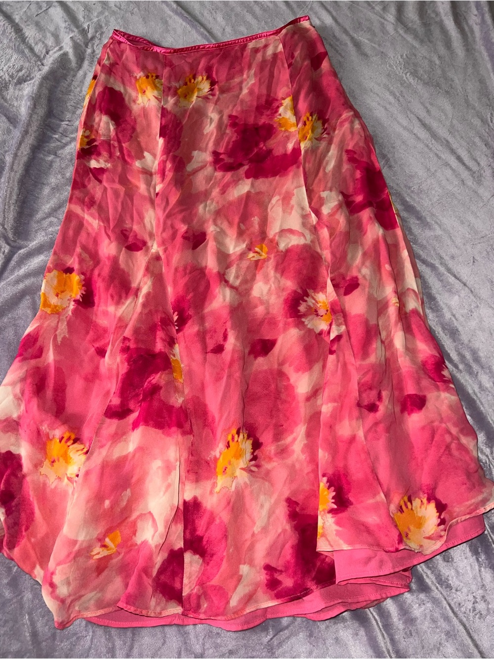 Liz Claiborne Pink Floral Circle Skirt with Yellow Accents